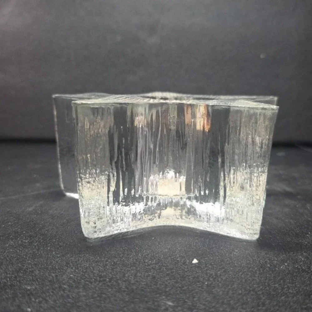 Indiana Glass Star Shaped Candle Holder, Lancaster Colony Co., Textured‎ Design